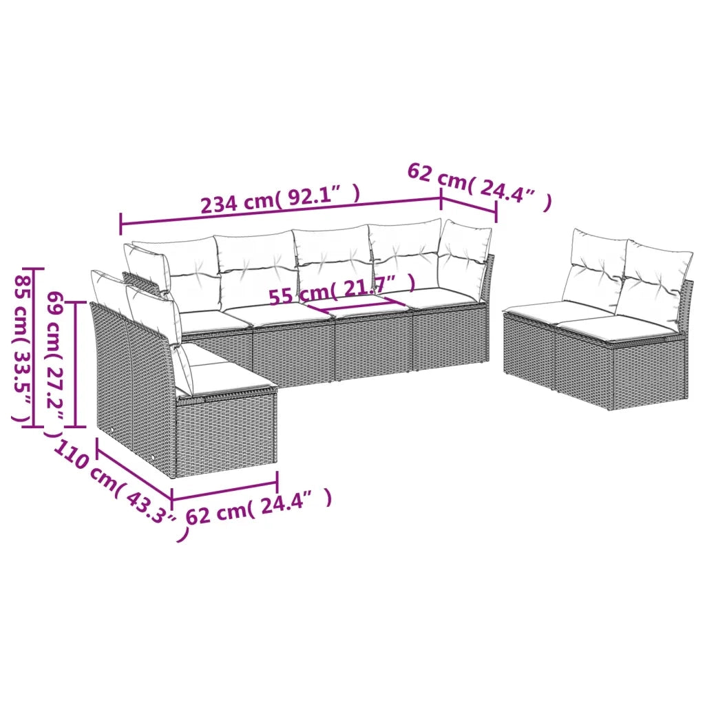 Set Divano da Giardino 8pz con Cuscini Grigio Chiaro Polyrattan