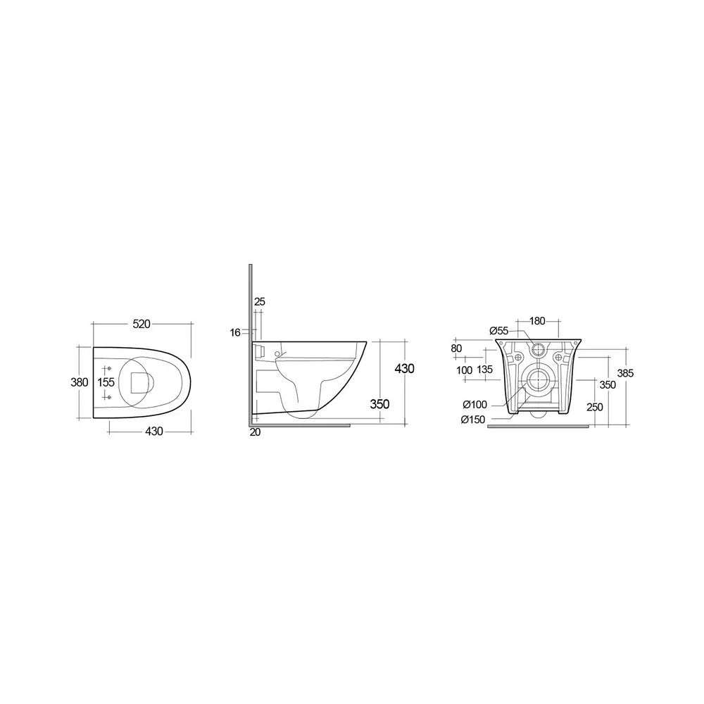 Vaso sospeso sensation rimless cm 52 fissaggio nascosto