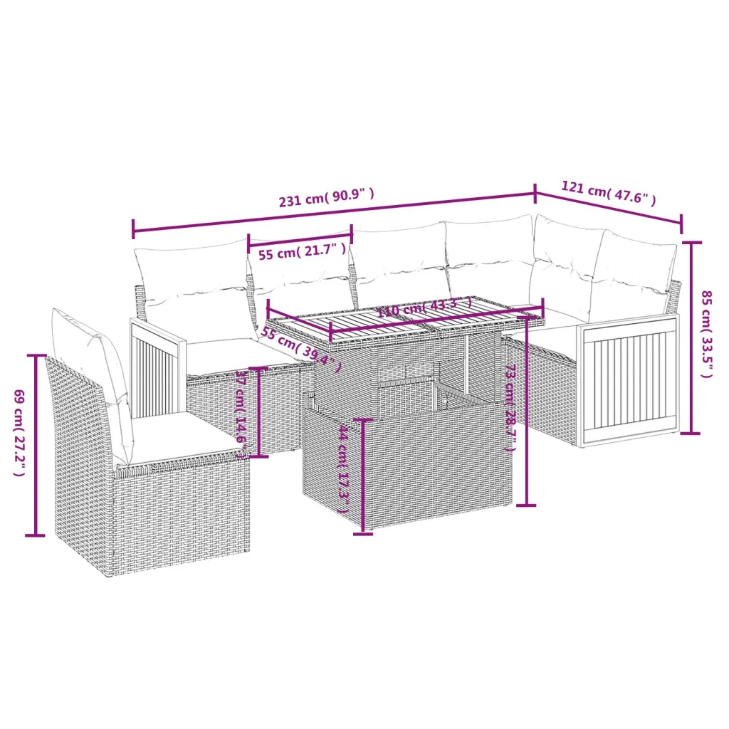 Set Divani da Giardino con Cuscini 7pz Nero Polyrattan 3273982