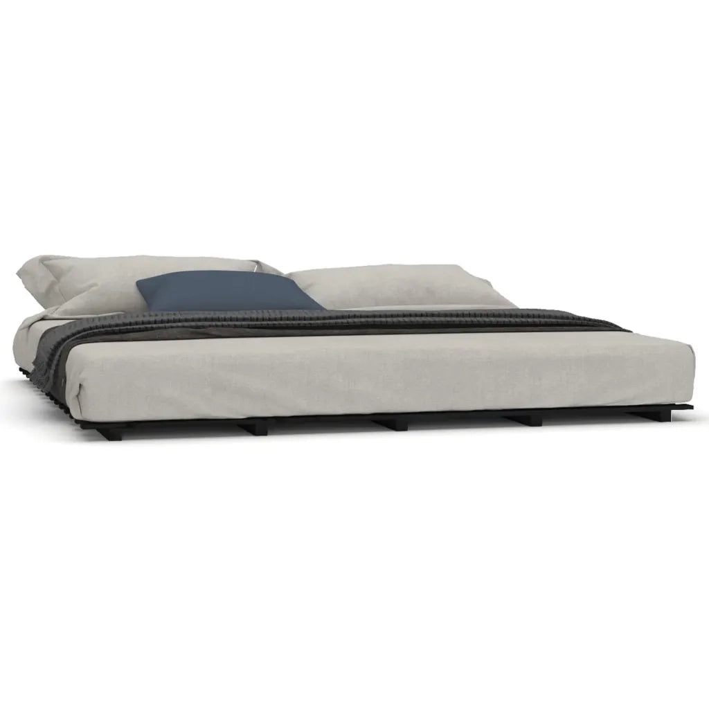 Giroletto-Struttura Letto Nero 200x200 cm in Legno Massello di Pino 637233