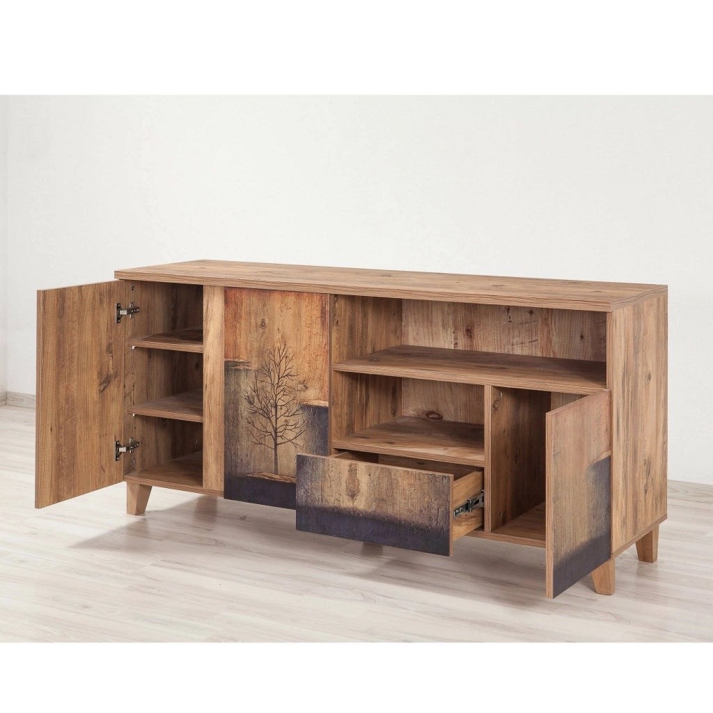 Bucarest, Mobile Porta tv un Cassetto, 160x45x76h cm Marrone Quercia