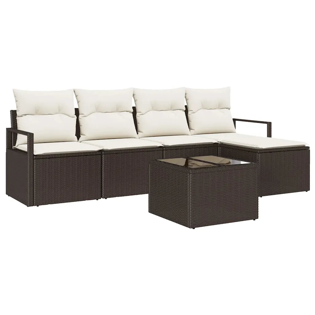Set di divani con cuscino 6 pcs Marrone e Crema polyrattan