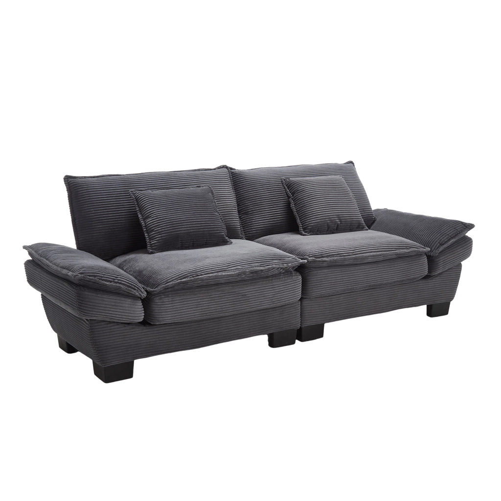 Divano a 2 posti moderno in velluto Dark Gray con braccioli imbottiti e struttura in legno