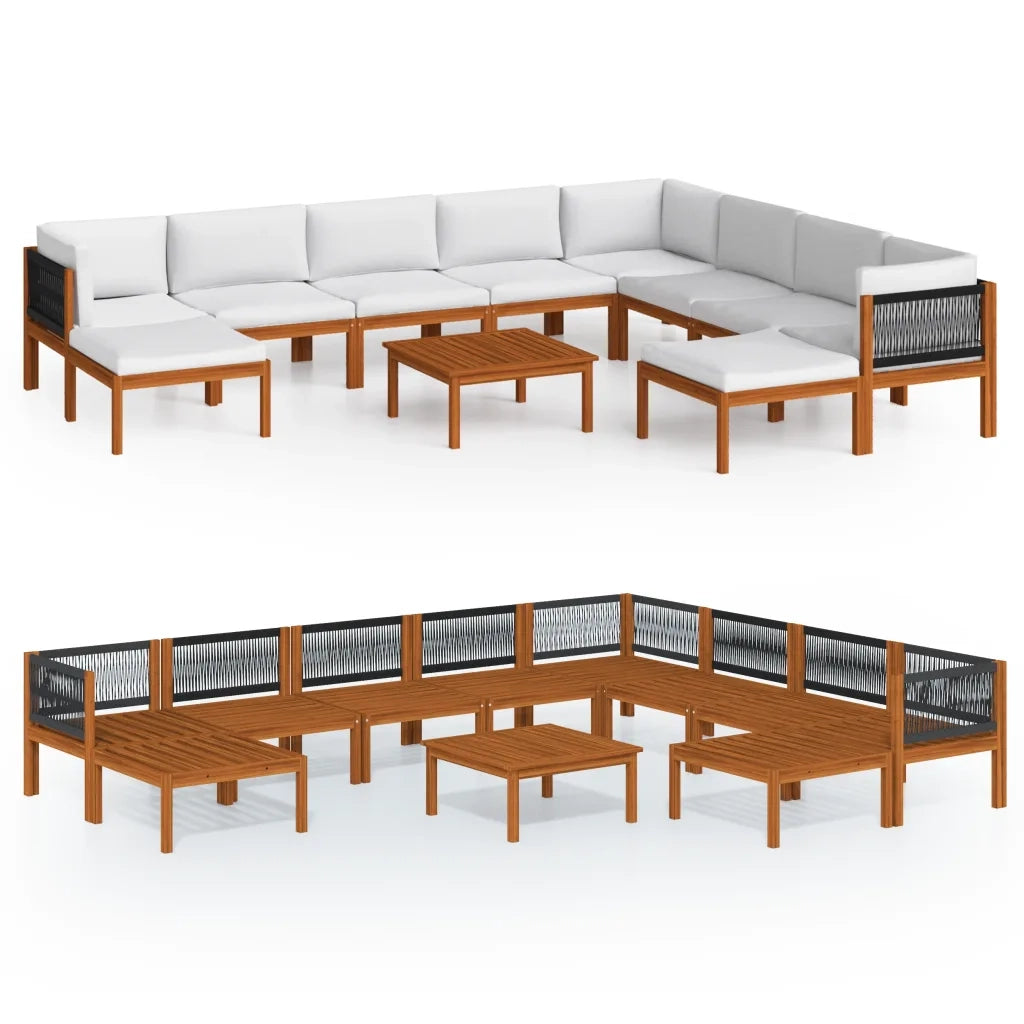 Set da giardino 11 pezzi con cuscini in legno di acacia e corda color crema 3057893