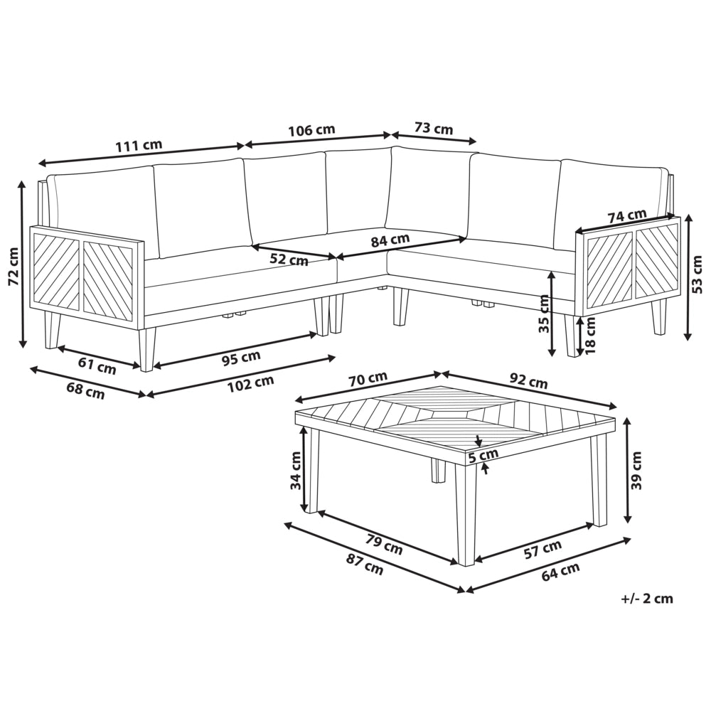 Set divani da giardino in legno di acacia cuscini beige chiaro 4 posti con tavolino design moderno set conversazione per esterni