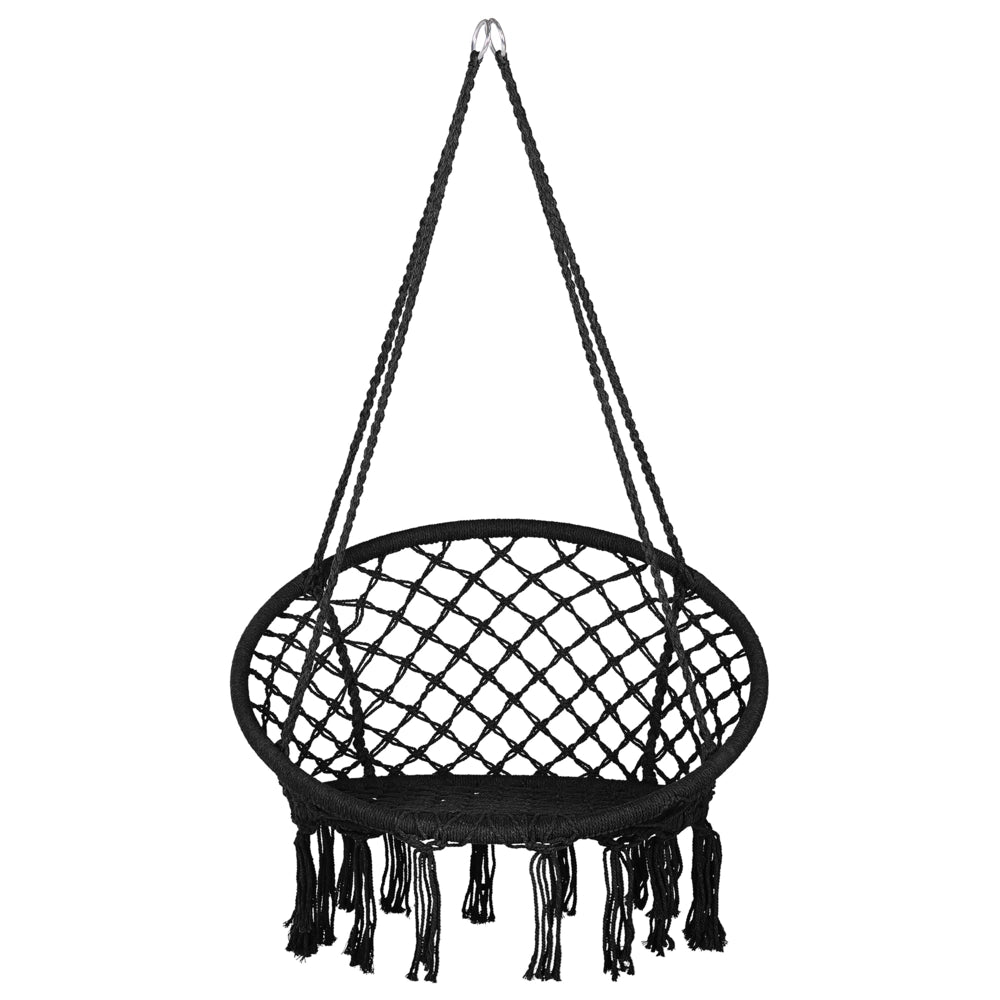 Sedia sospesa poltrona pensile Sedia a dondolo per interni in macramè Nero intrecciato in stile Boho