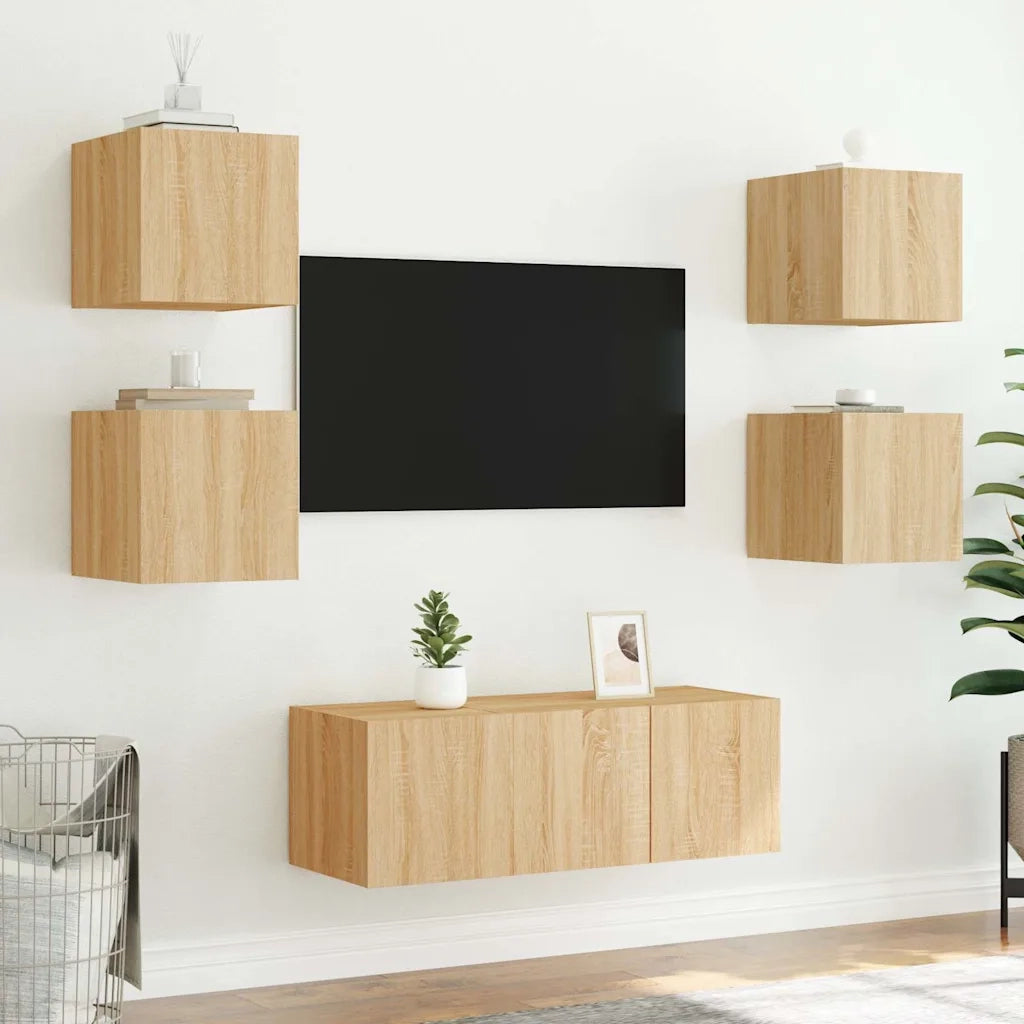 Mobili TV a Parete con Luci LED 2pz-Set di 2 Credenza per TV sospesa Rovere Sonoma 30,5x35x30 cm