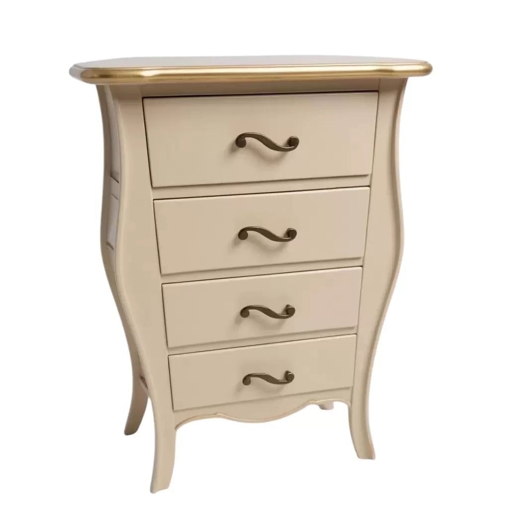 Cassettiera 4 cassetti legno shabby avorio anticato filo oro 62x42x105 - Mobili 2G