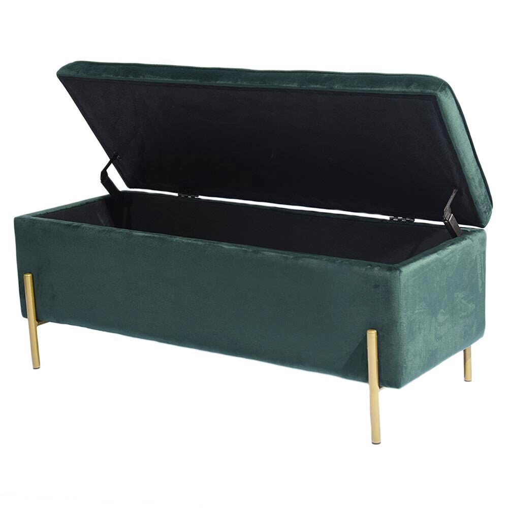 Cassapanca Pouf Contenitore Panca Sgabello Poggiapiedi in Tessuto Velluto Verde