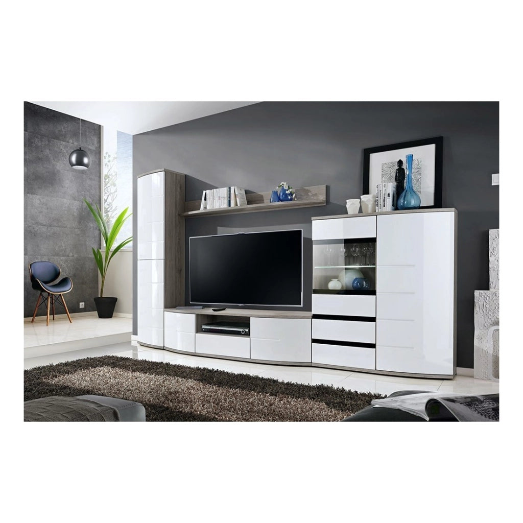 Composizione di mobili TV design della collezione NOUK. Colori bianco e finitura in rovere.