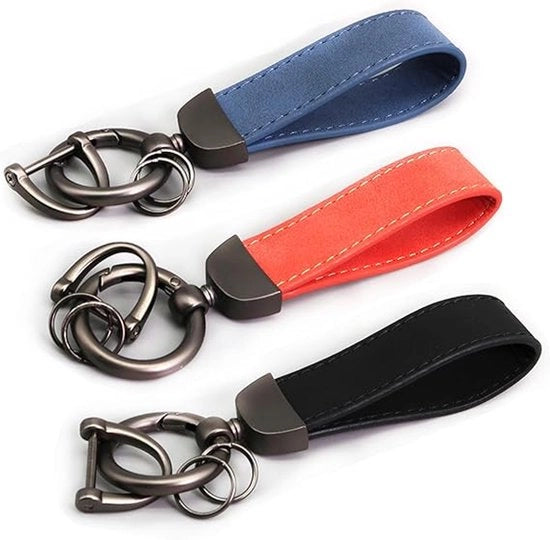 Accessori per auto - 360° girevole connessione a click - Catena metallica con anello D anti-perdita - Uomo e donna - Nero-Blu- Arancione
