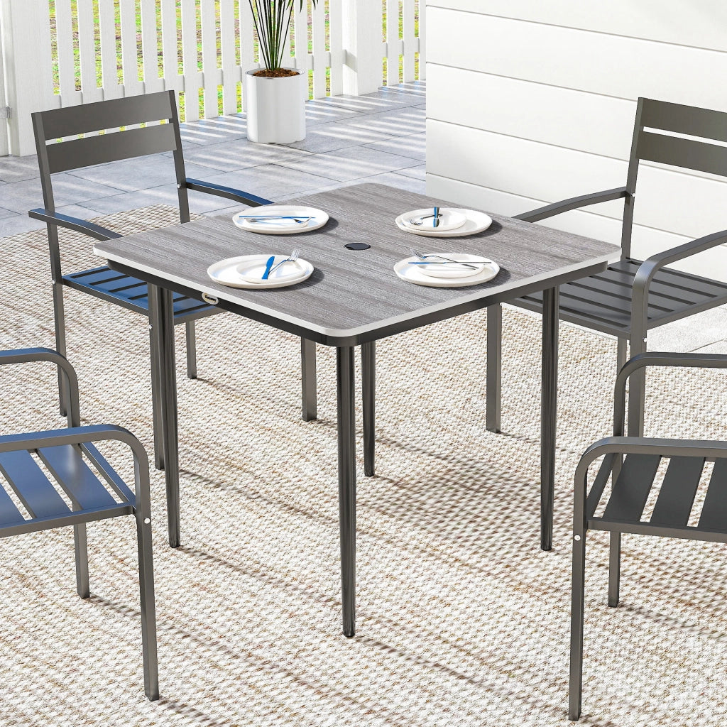 Tavolo da pranzo per esterni rettangolare per 4 persone con foro ombrellone ¨C zephmum ¨C 85x85x72.5 cm grigio