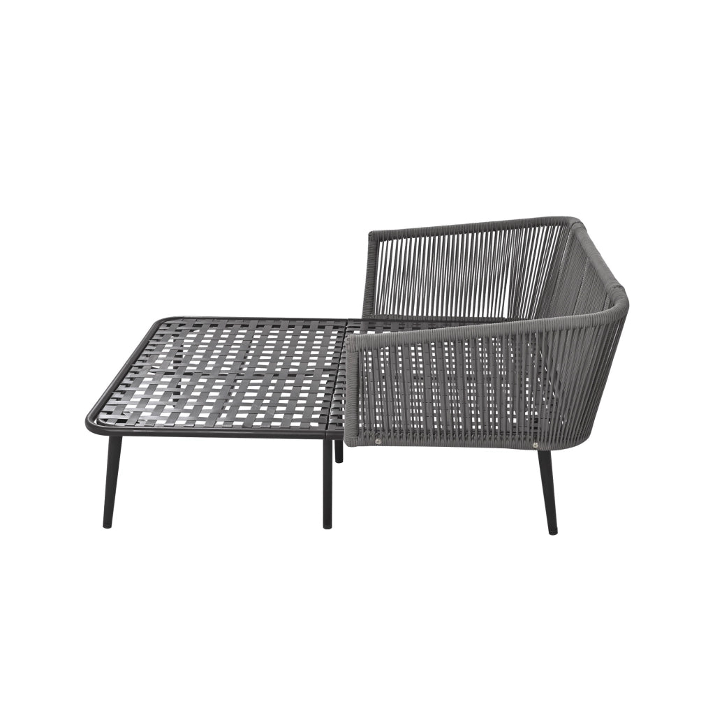 Lettino Prendisole Doppio con Cuscino 10 cm e 2 Guanciali; Schienale in Corda Intrecciata; in Poliestere Grigio