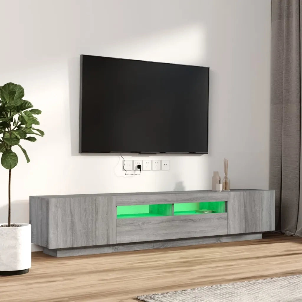 Set Mobili TV 2 pz con Luci LED Grigio Sonoma Legno Multistrato 3120171