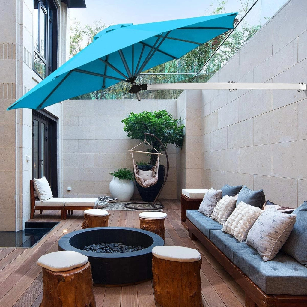 Ombrellone da Parete 247 cm, Ombrellone da Muro per Giardino con Angolo Regolabile, Parasole Esterno Pieghevole Anti UV, per Giardino, Balcone e Cortile (Turchese)