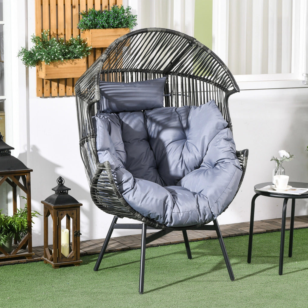 Poltrona giardino reclinabile ¨C Xylo ¨C PE rattan grigio nero 89x75x143 cm