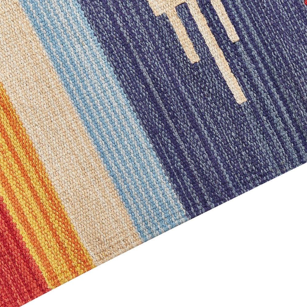 Tappeto Kilim in cotone tessuto a mano reversibile con motivi geometrici e nappe multicolore 80 x 300 cm soggiorno camera da letto