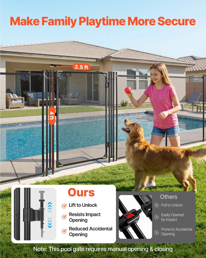 Cancello per Recinzione da Piscina 1,2 x 0,75 m, Porta di Sicurezza in Alluminio e Rete Teslin 352 g/m² per Giardino, Robusto e Resistente, Nero