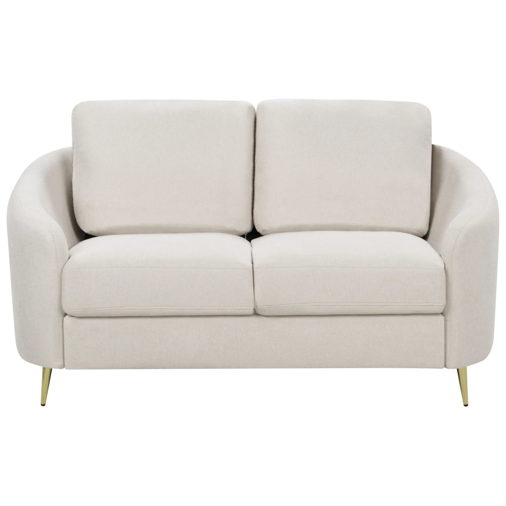 Divano 2 posti in tessuto beige chiaro con piedi dorati curve morbide stile glamour elegante soggiorno