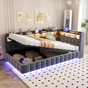 DESMIU Letto Divano 1 Posto con Contenitore, Mensole, USB, Tipo C e LED 90 × 200 cm, senza materasso