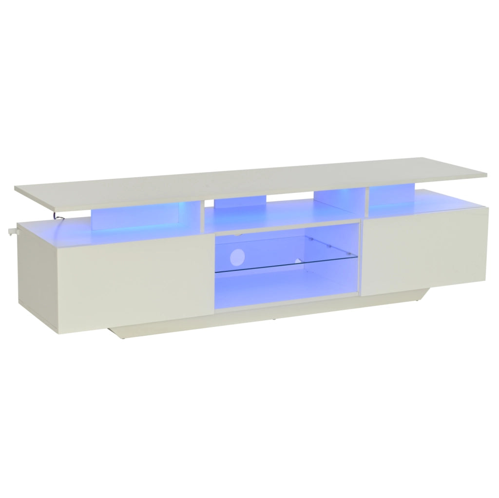 Mobile TV ULEVR 160x40x45 cm bianco con LED controllabile via app, 2 armadietti e 8 ripiani
