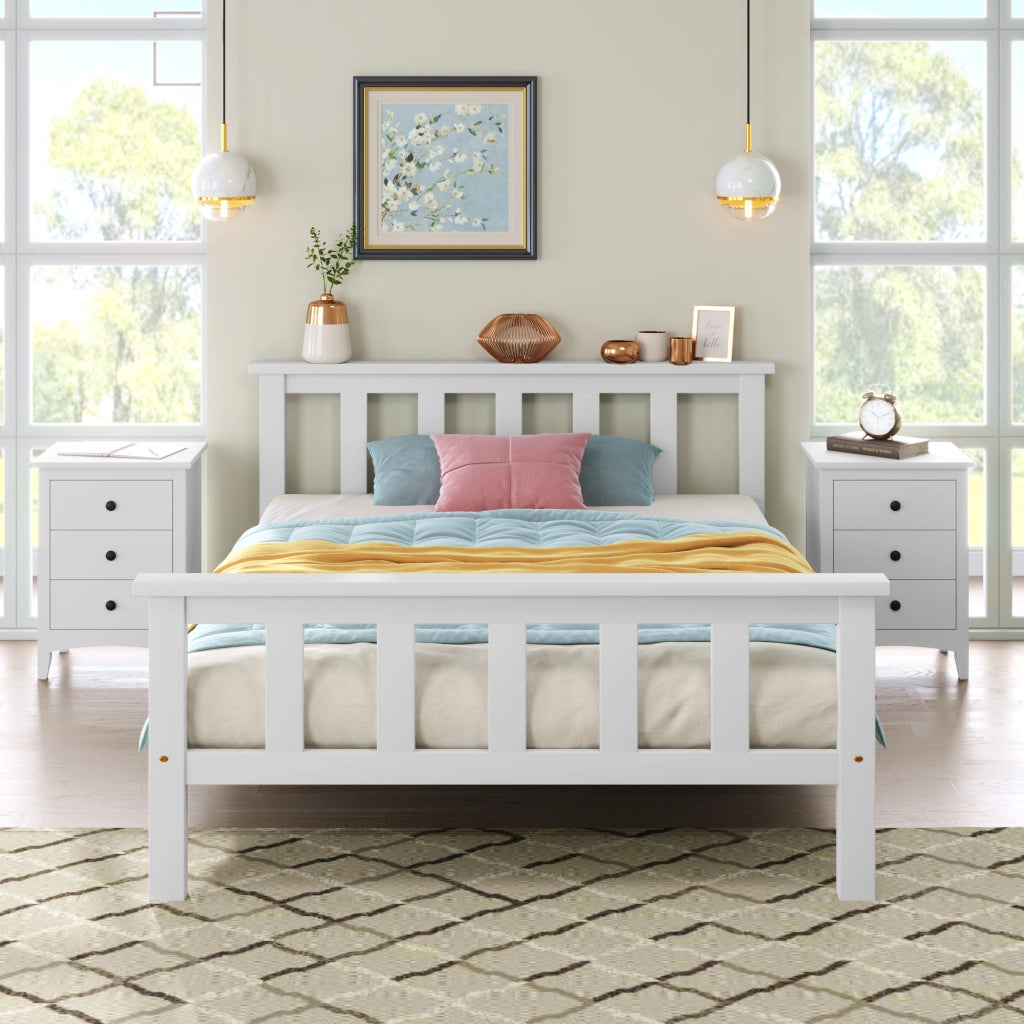 OKWISH Letto Singolo 90×200 cm con Testiera e Doghe Spesse, senza Materasso, in Legno Massello, Bianco