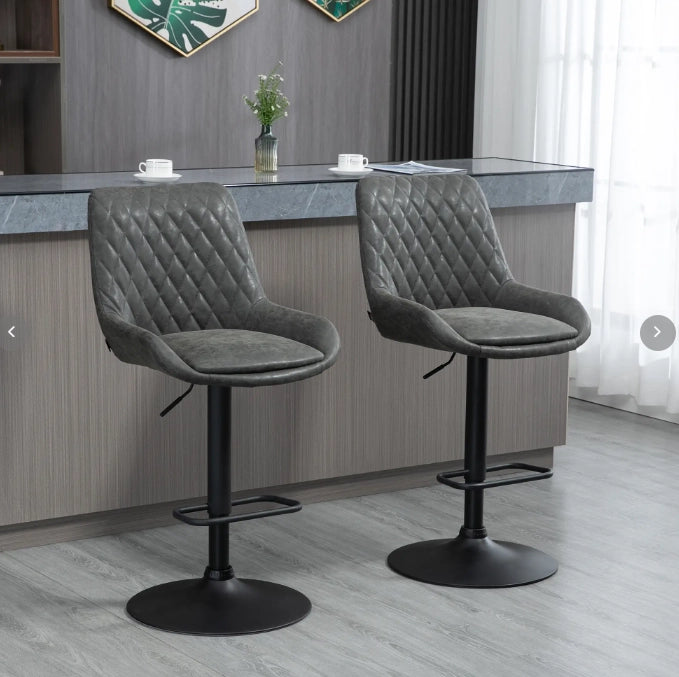 Set di 2 sgabelli da bar 51x59x97-117 cm regolabili in altezza con schienale in pelle grigio scuro