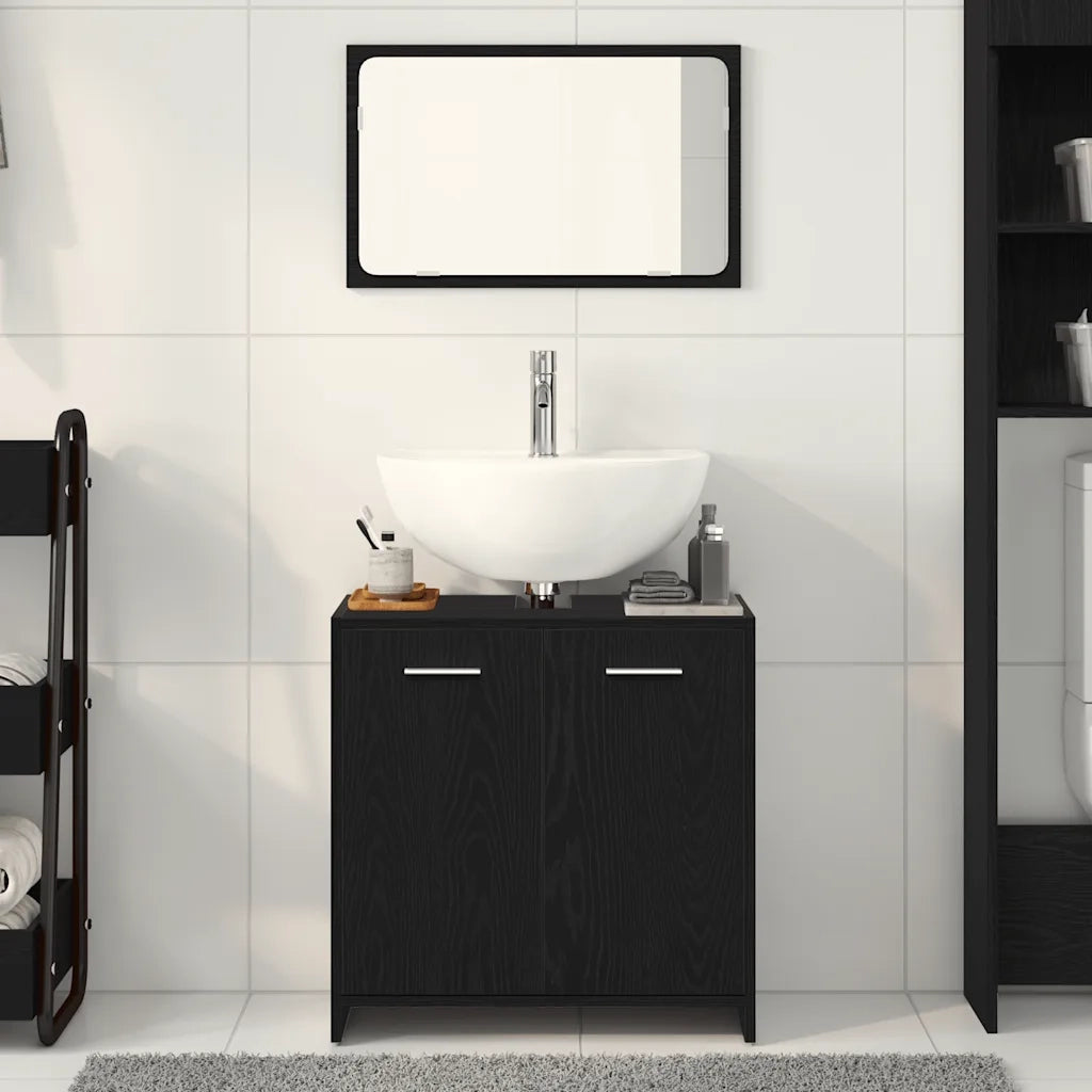 Mobile da Bagno con Specchio Rovere Nero in Legno Multistrato 862014