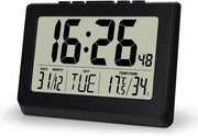 Orologio digitale 10" a batterie, grande schermo LCD, orologio digitale con cifre grandi, data, temperatura, umidità, sveglia con funzione snooze per camera da letto, soggiorno e ufficio, nero