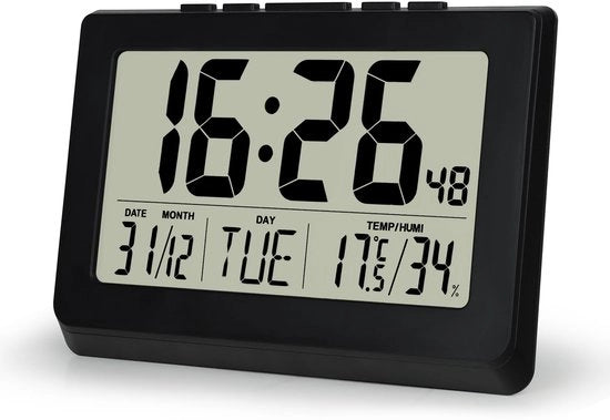 Orologio digitale 10" a batterie, grande schermo LCD, orologio digitale con cifre grandi, data, temperatura, umidità, sveglia con funzione snooze per camera da letto, soggiorno e ufficio, nero