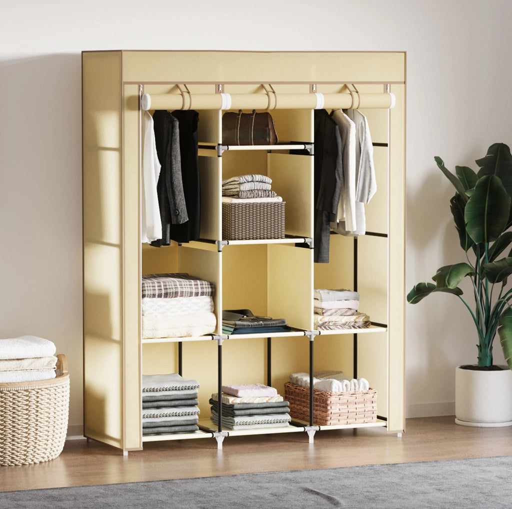 Armadio in tessuto 125x43x162,5 cm beige – 2 appendiabiti, 8 ripiani
