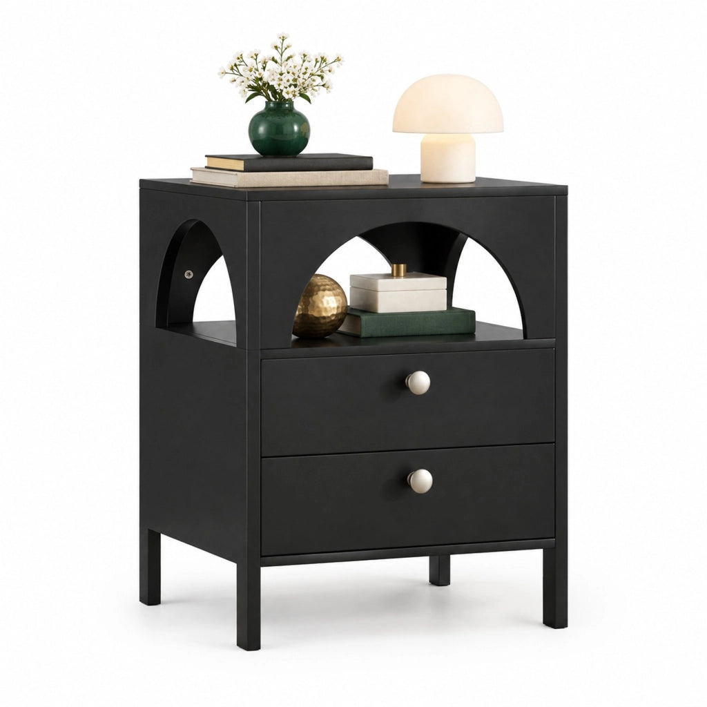 Comodino nero 45 x 40 x 58 cm - 2 cassetti