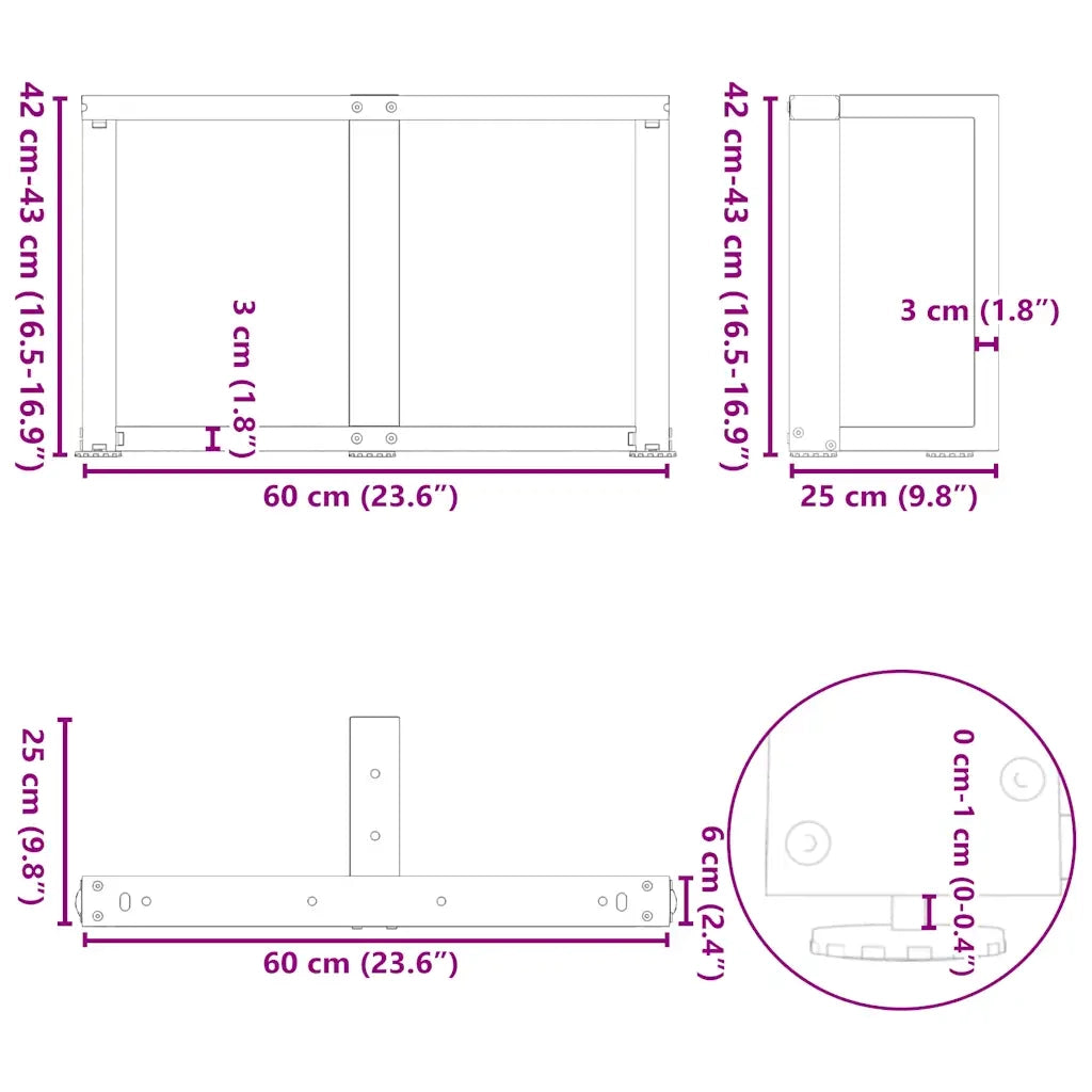 Gambe per Tavolino da Caffè a Forma di T 2 pz Bianche 60x25x(42-43) cm Acciaio 4013033