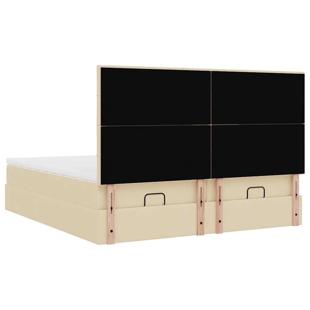 Struttura Letto Pouf con Materassi Crema 160x200 cm in Tessuto 3313690