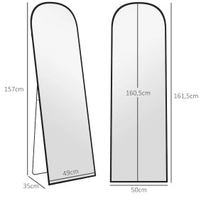 Specchio a figura intera ULEVR 50x161,5 cm nero, con cornice in alluminio e supporto pieghevole