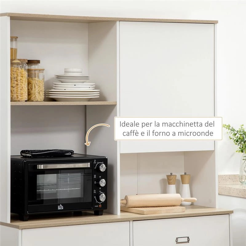 DISPENSA DA CUCINA IN TRUCIOLATO E MDF CON RIPIANI APERTI ARMADIETTI E CASSETTO 119X41X180 CM BIANCO
