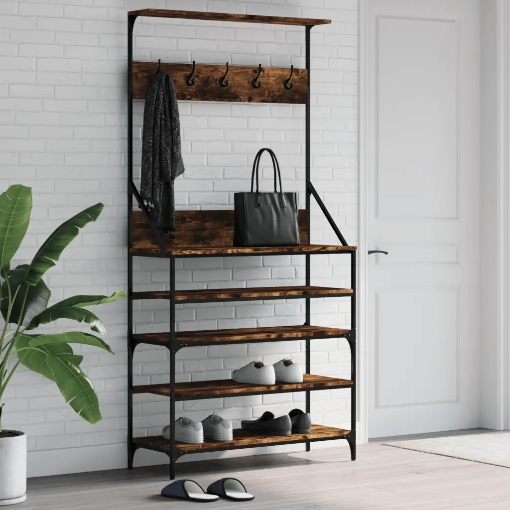 Appendiabiti con Porta Scarpe Rovere Fumo 90x34x184 cm 837879