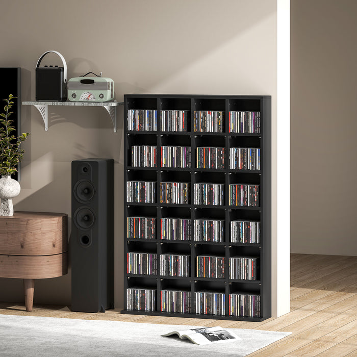 Mobile Porta CD 89x20x130.5 cm con Ripiani Regolabili per 456 CD o 336 DVD 24 Scomparti Nero