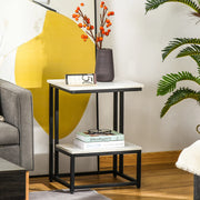 Tavolino da salotto moderno ¨C zephmum ¨C struttura in acciaio nero, piano effetto marmo bianco