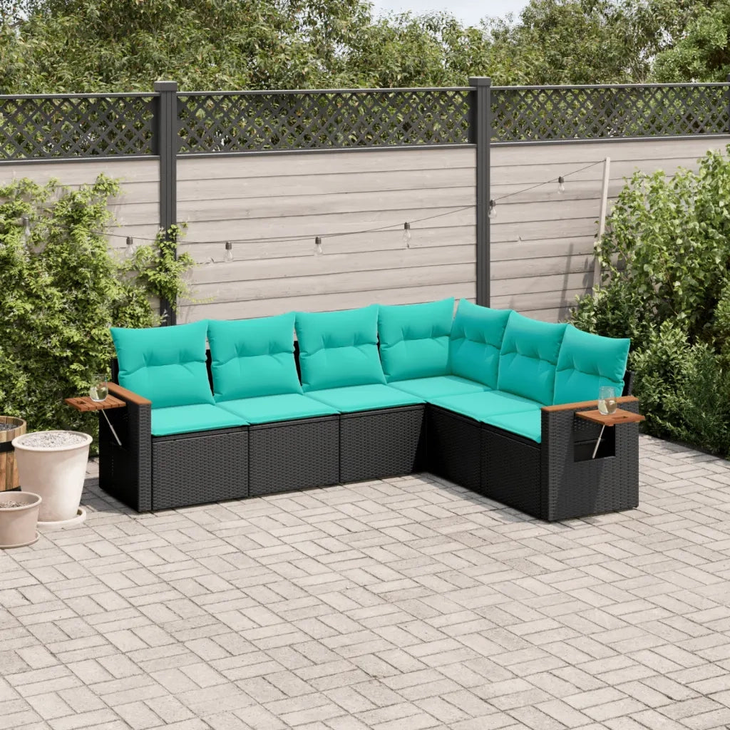 Set Divani da Giardino 6 pz con Cuscini Nero in Polyrattan 3226841