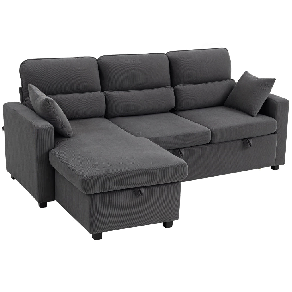 Divano letto angolare con contenitore e cuscini ¨C zephmum ¨C grigio scuro