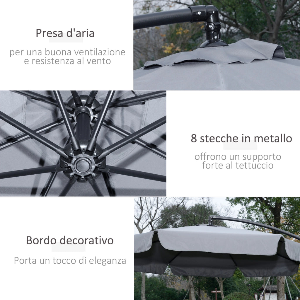 EasyComfort Ombrellone da Giardino 2.7x2.7 m a Braccio in Metallo con Tettuccio in Poliestere Regolabile e Apertura a Manovella, Grigio
