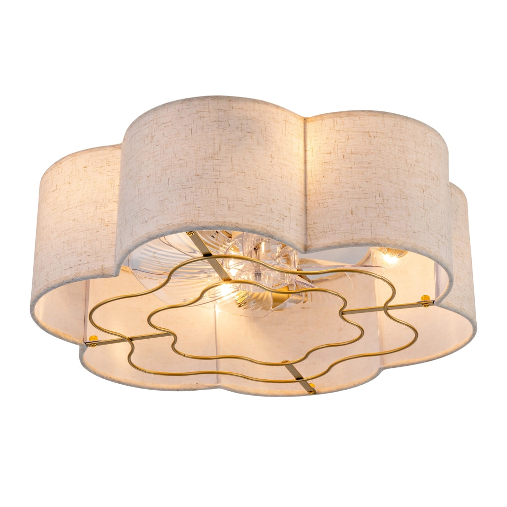 Ventilatore da soffitto con lampada 4 portalampada E26 in tessuto e plastica rame 53 × 49,5 × 23 cm