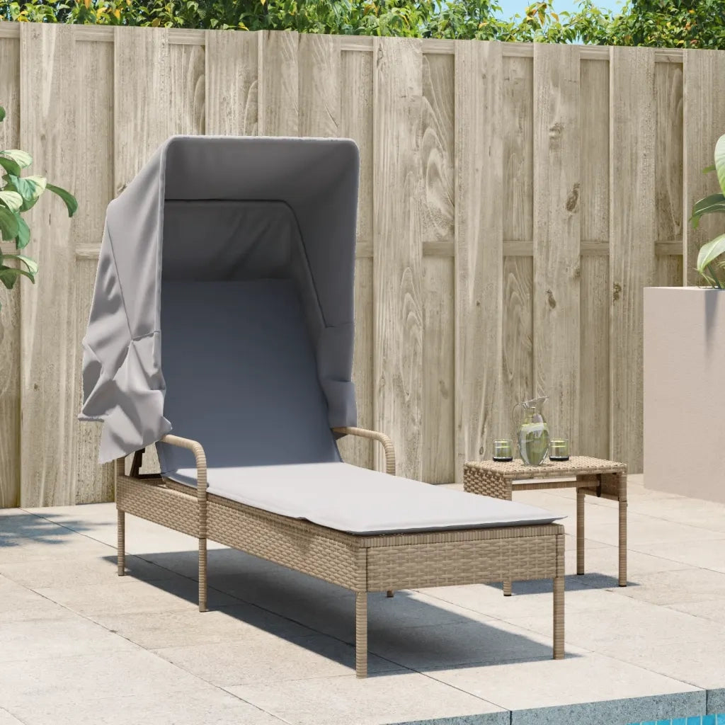Lettino Prendisole | Sdraio da giardino | Lettino da sole con Baldacchino Beige in Polyrattan