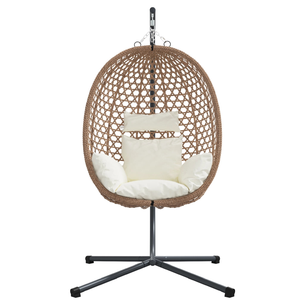 Sedia a Uovo Sospesa con Base e Supporto in Polyrattan CaffÃ¨