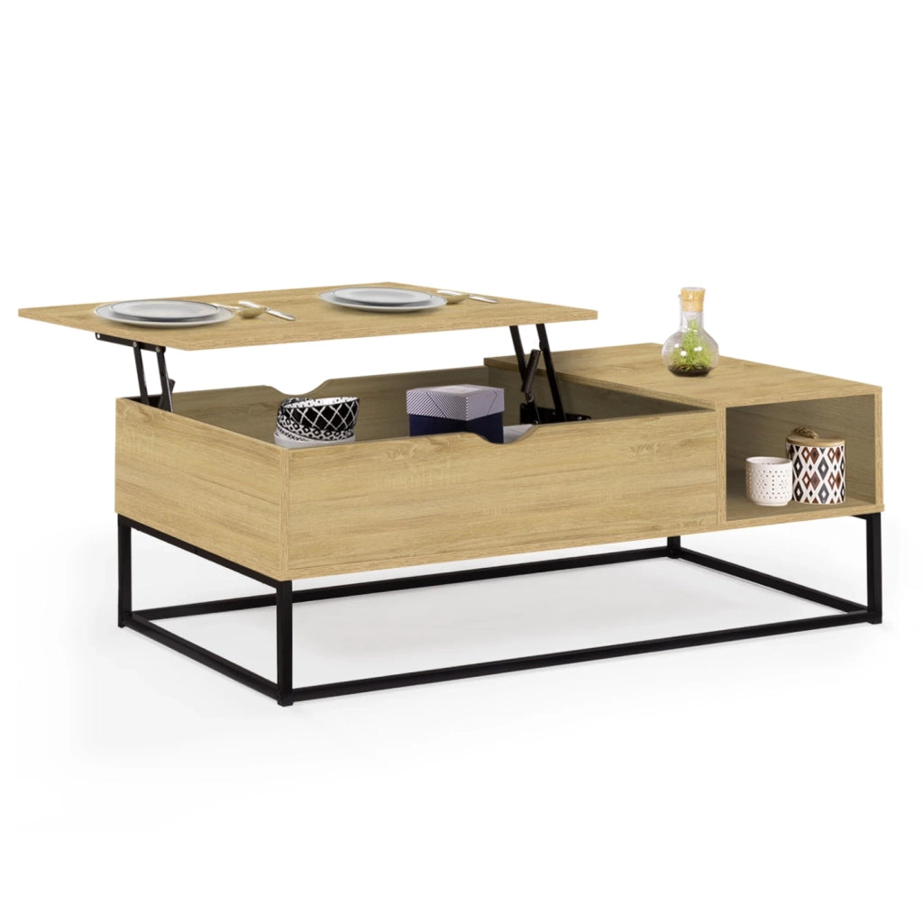 IDMarket - Tavolino rettangolare alzabile DETROIT con contenitori dal design industriale