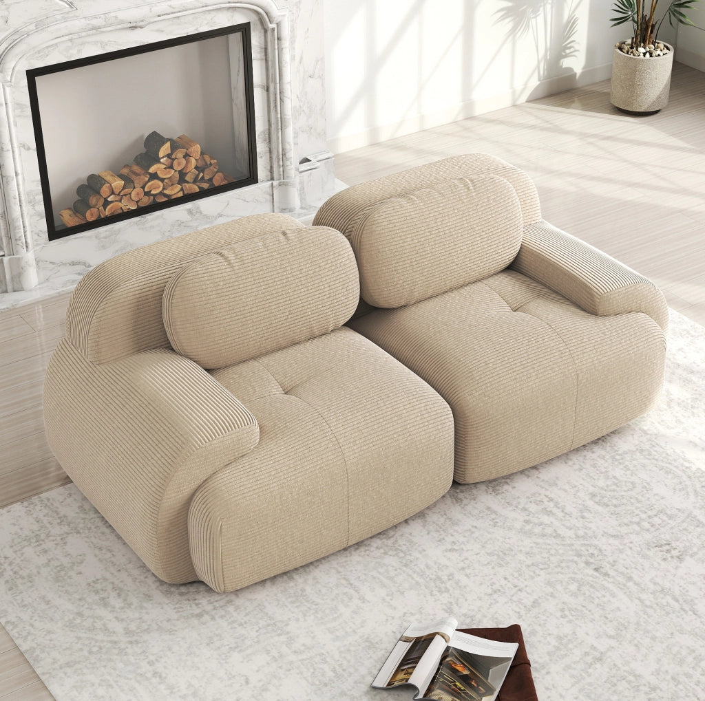 Divano angolare modulare senza struttura in velluto a coste beige