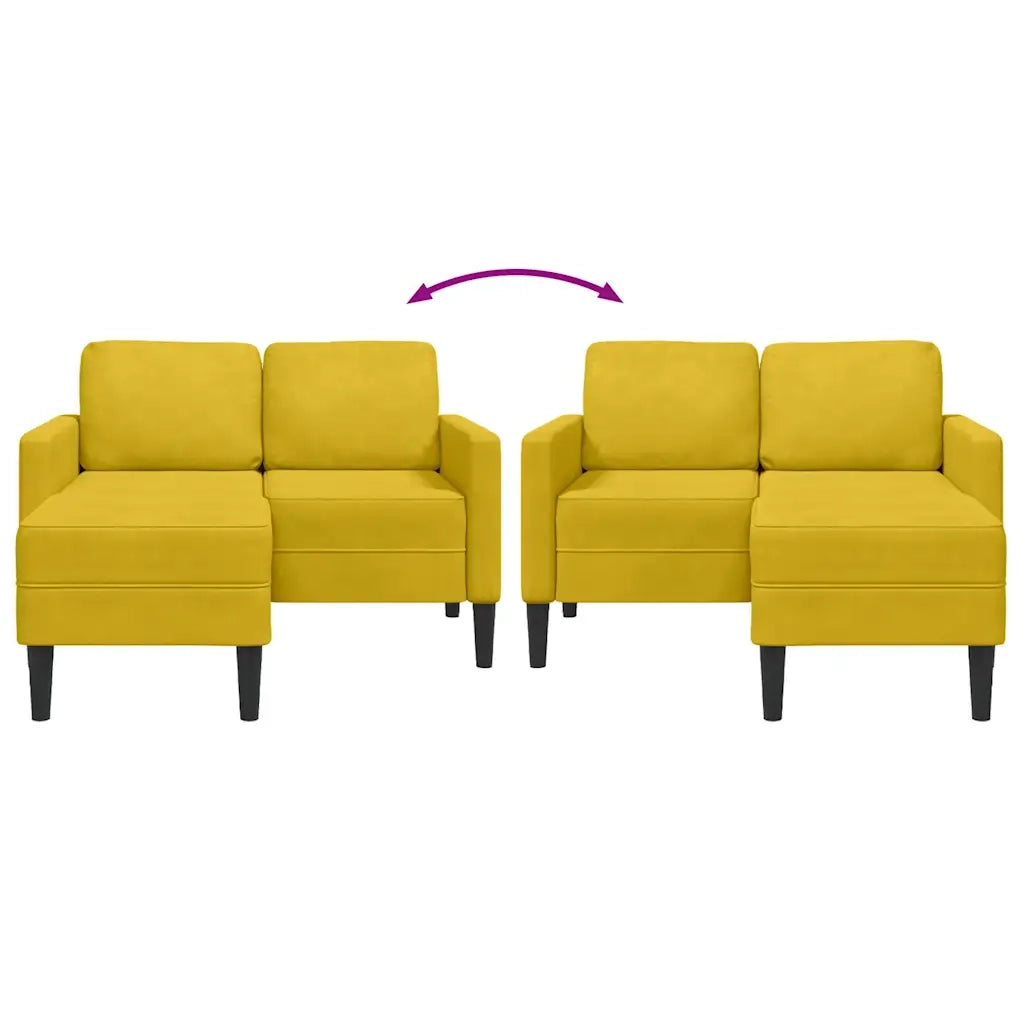 Divano 2 Posti con Chaise longue a L Giallo 125 cm Velluto 4107074