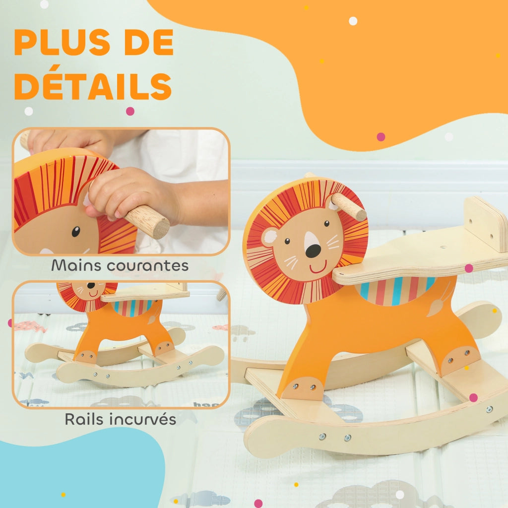 Cavallo a Dondolo per Bambini ¨C zephmum ¨C Legno Naturale 59x27x43 cm