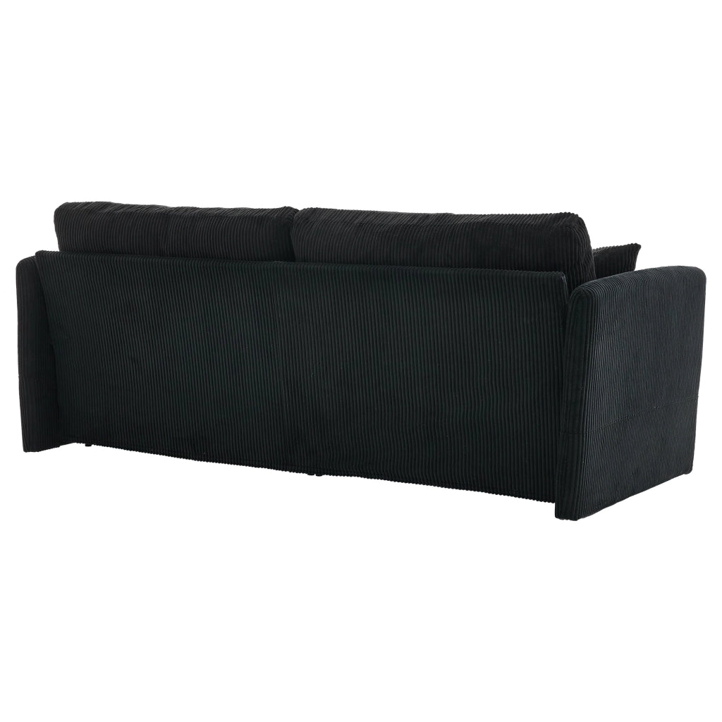 Divano letto con cuscini in schiuma memory e struttura in metallo, in velluto a coste nero 182 × 88 × 84 cm